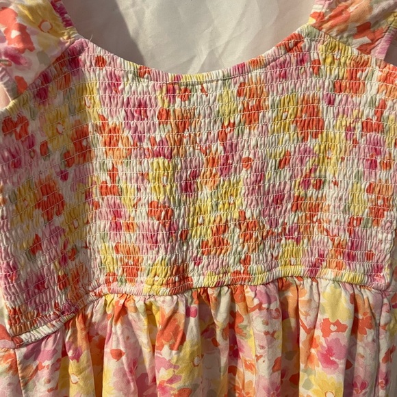 HOLLISTER DRESS FLORAL PINK YELLOW ELASTIC BACK RUFFLED STRAPS - Picture 5 of 9